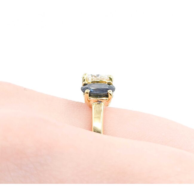 Ring 3 Stone 1.00ct Old Euro Diamond 1.90ctw Sapphire 18ky sz7 224100002