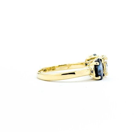 Ring 3 Stone 1.00ct Old Euro Diamond 1.90ctw Sapphire 18ky sz7 224100002