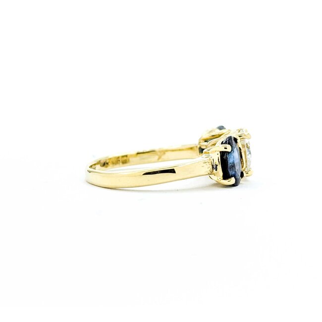Ring 3 Stone 1.00ct Old Euro Diamond 1.90ctw Sapphire 18ky sz7 224100002
