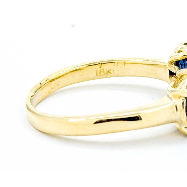 Ring 3 Stone 1.00ct Old Euro Diamond 1.90ctw Sapphire 18ky sz7 224100002