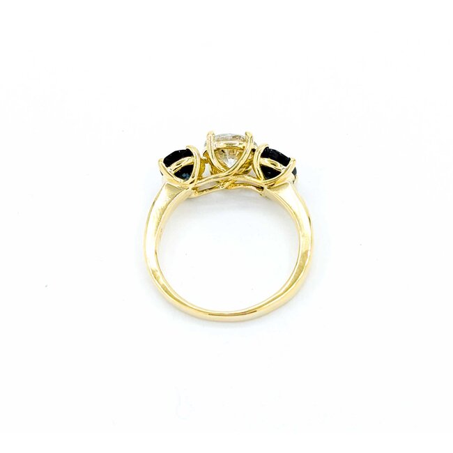 Ring 3 Stone 1.00ct Old Euro Diamond 1.90ctw Sapphire 18ky sz7 224100002