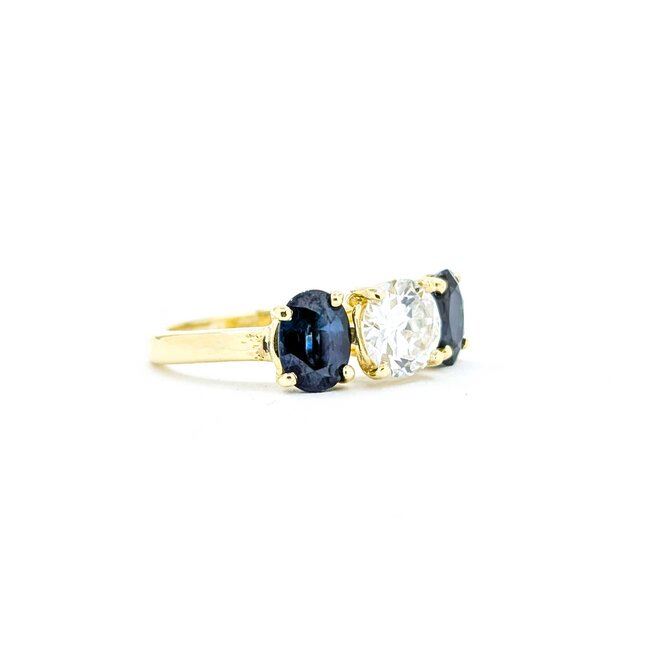 Ring 3 Stone 1.00ct Old Euro Diamond 1.90ctw Sapphire 18ky sz7 224100002