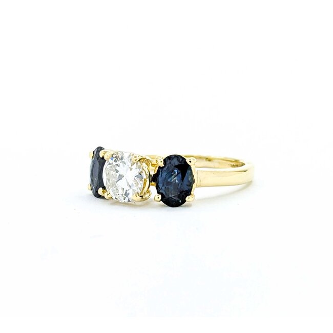 Ring 3 Stone 1.00ct Old Euro Diamond 1.90ctw Sapphire 18ky sz7 224100002