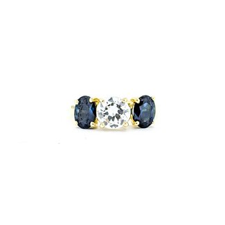 Ring 3 Stone 1.00ct Old Euro Diamond 1.90ctw Sapphire 18ky sz7 224100002