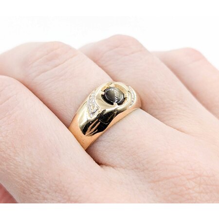 Ring Diamond Cut Gold 5mm Catseye 10ky Sz9 4.03g 225030101