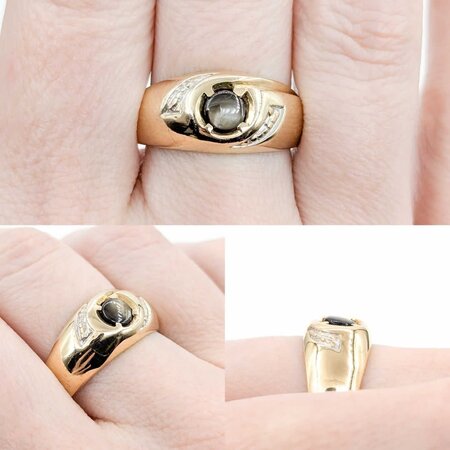 Ring Diamond Cut Gold 5mm Catseye 10ky Sz9 4.03g 225030101