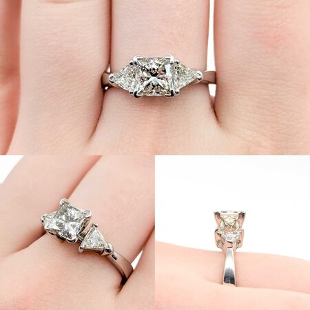 Ring Engagement GIA: 15627488 1.53ct Princess Diamond .66ctw Trillion Diamond Platinum Sz7 7.7g 225030044