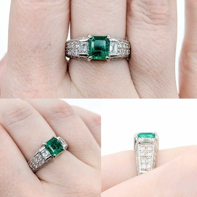 Ring 1.05ctw Round & Radiant Diamonds 1.51ct Emerald 900pt 8mm sz7.5 8.18g 125030083