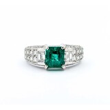  Ring 1.05ctw Round & Radiant Diamonds 1.51ct Emerald 900pt 8mm sz7.5 8.18g 125030083