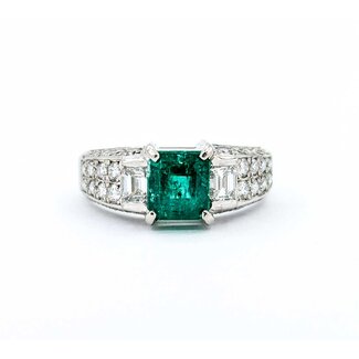Ring 1.05ctw Round & Radiant Diamonds 1.51ct Emerald 900pt 8mm sz7.5 8.18g 125030083