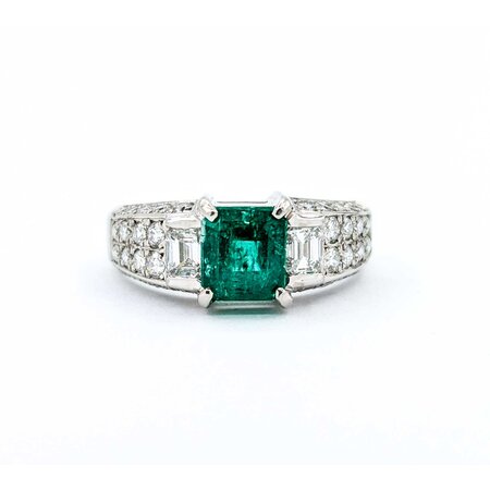 Ring 1.05ctw Round & Radiant Diamonds 1.51ct Emerald 900pt 8mm sz7.5 8.18g 125030083
