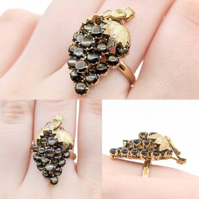 Ring Grape Motif 3.00ctw Black Star Sapphire 14ky 16.5x30mm Sz8.5 6.93g 225040006