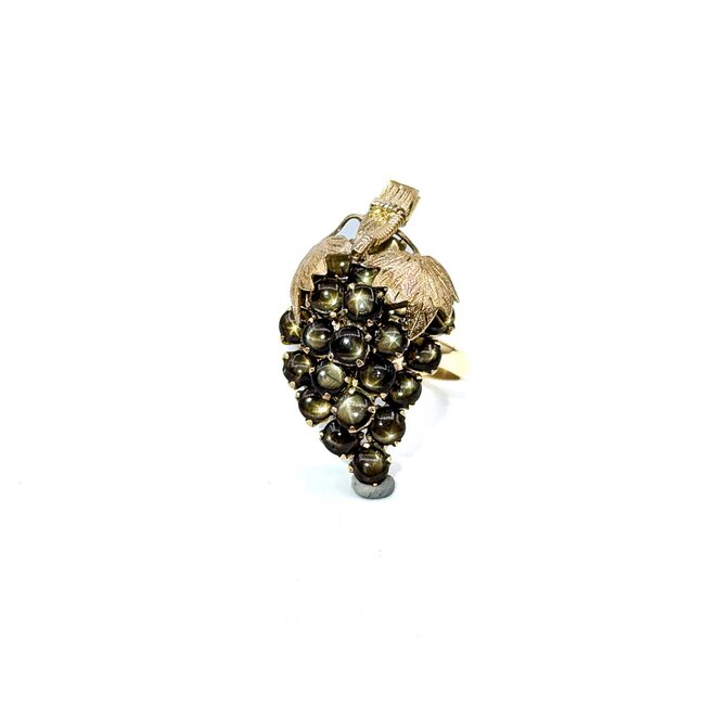 Ring Grape Motif 3.00ctw Black Star Sapphire 14ky 16.5x30mm Sz8.5 6.93g 225040006