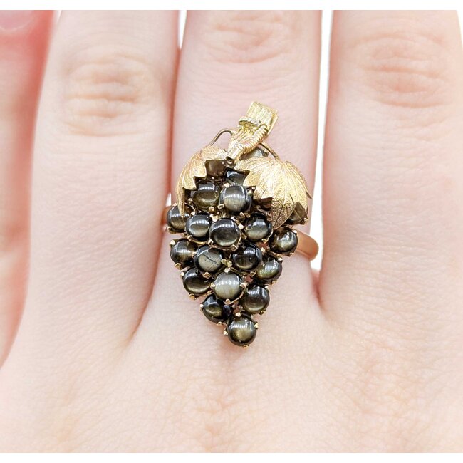 Ring Grape Motif 3.00ctw Black Star Sapphire 14ky 16.5x30mm Sz8.5 6.93g 225040006