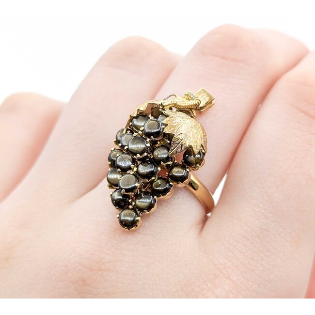 Ring Grape Motif 3.00ctw Black Star Sapphire 14ky 16.5x30mm Sz8.5 6.93g 225040006