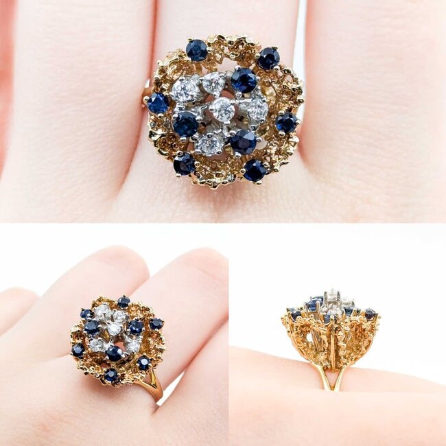 Ring Vintage .25ctw Round Diamonds .54ctw Sapphire 14ky 18.5mm Sz8 8.21g 225040003