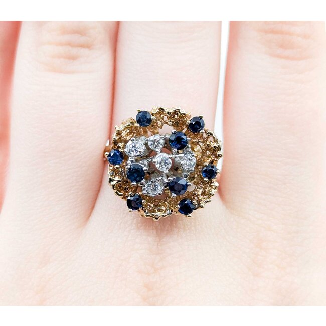 Ring Vintage .25ctw Round Diamonds .54ctw Sapphire 14ky 18.5mm Sz8 8.21g 225040003