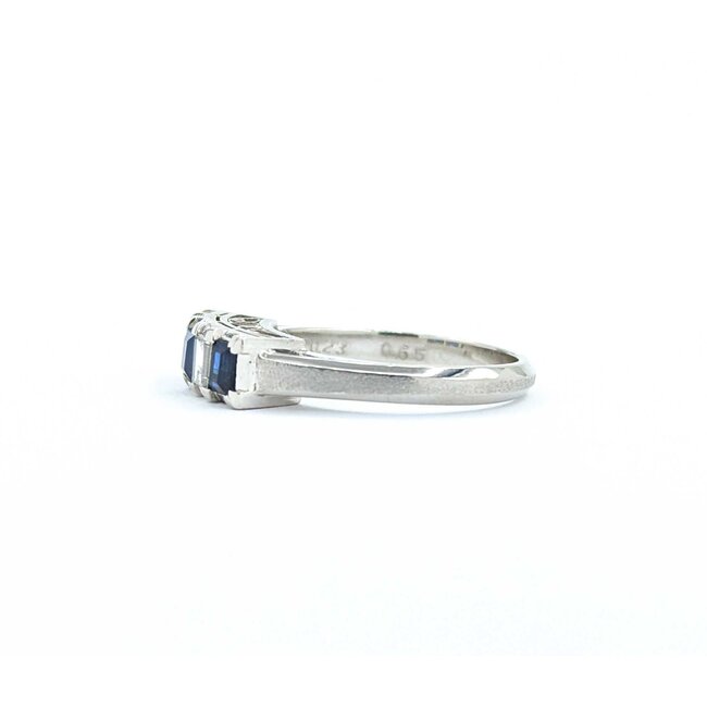 Ring 5-Stone 0.23ctw Baguette Diamonds .65ct Blue Sapphire 900pt 4.7mm sz6 5.07g 125030059