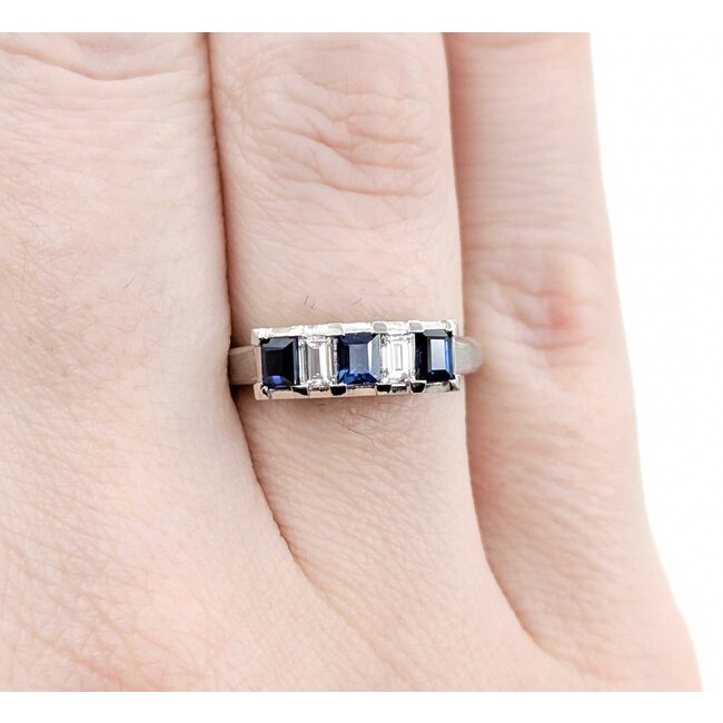 Ring 5-Stone 0.23ctw Baguette Diamonds .65ct Blue Sapphire 900pt 4.7mm sz6 5.07g 125030059