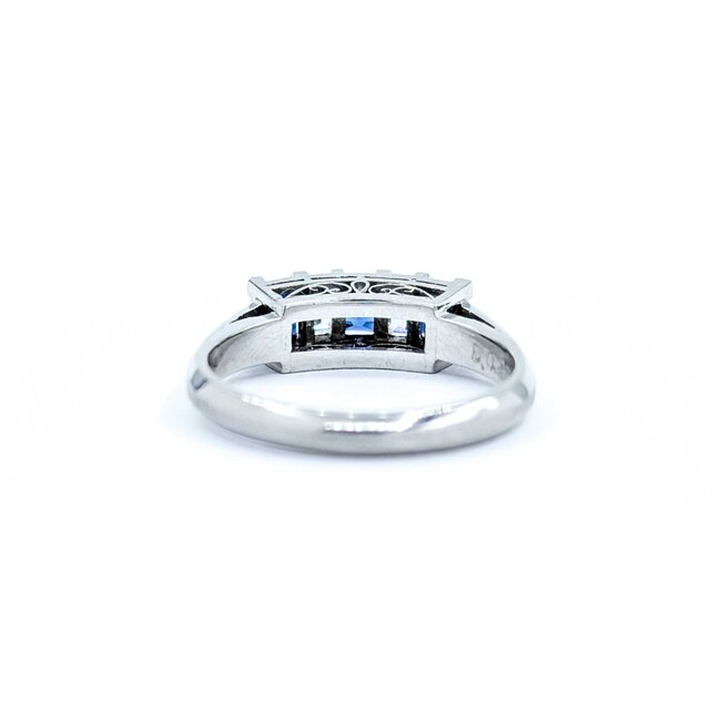 Ring 5-Stone 0.23ctw Baguette Diamonds .65ct Blue Sapphire 900pt 4.7mm sz6 5.07g 125030059