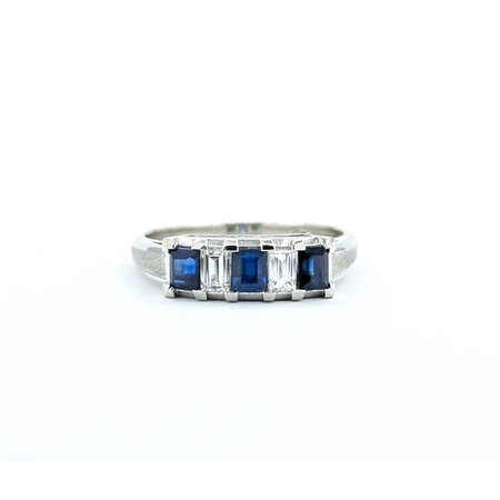 Ring 5-Stone 0.23ctw Baguette Diamonds .65ct Blue Sapphire 900pt 4.7mm sz6 5.07g 125030059