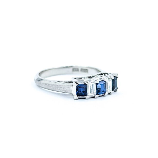 Ring 5-Stone 0.23ctw Baguette Diamonds .65ct Blue Sapphire 900pt 4.7mm sz6 5.07g 125030059
