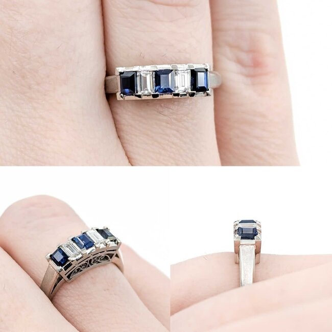 Ring 5-Stone 0.23ctw Baguette Diamonds .65ct Blue Sapphire 900pt 4.7mm sz6 5.07g 125030059