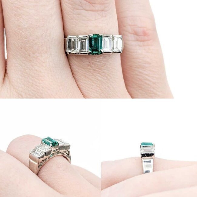 Ring Step 1.20ctw Baguette Diamonds .54ct Emerald 900pt 6mm sz6 5.92g 125030078