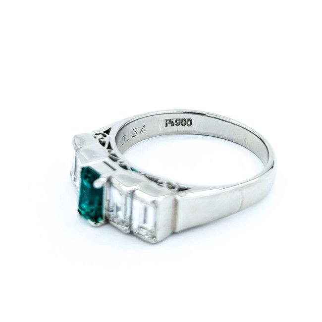 Ring Step 1.20ctw Baguette Diamonds .54ct Emerald 900pt 6mm sz6 5.92g 125030078