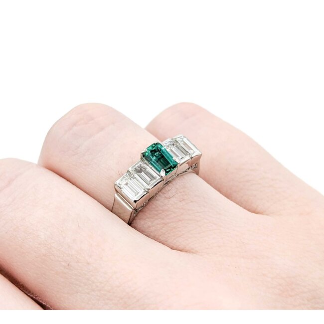 Ring Step 1.20ctw Baguette Diamonds .54ct Emerald 900pt 6mm sz6 5.92g 125030078