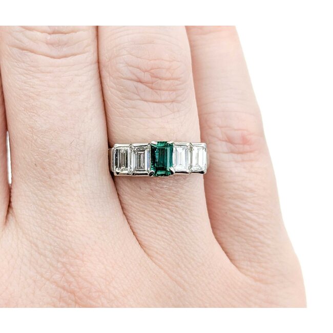 Ring Step 1.20ctw Baguette Diamonds .54ct Emerald 900pt 6mm sz6 5.92g 125030078