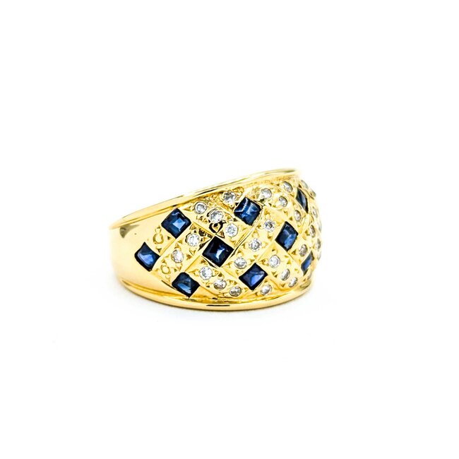 Ring Woven 0.21ctw Round Diamonds 1.00ct Blue Cabochon Sapphire 18ky 12mm sz5.75 6.82g 125030077