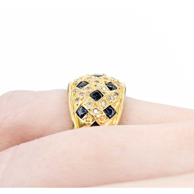 Ring Woven 0.21ctw Round Diamonds 1.00ct Blue Cabochon Sapphire 18ky 12mm sz5.75 6.82g 125030077