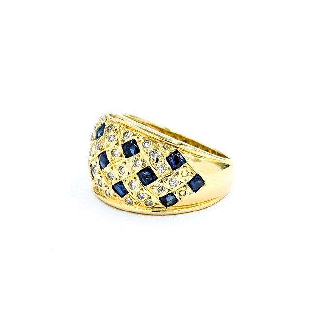 Ring Woven 0.21ctw Round Diamonds 1.00ct Blue Cabochon Sapphire 18ky 12mm sz5.75 6.82g 125030077
