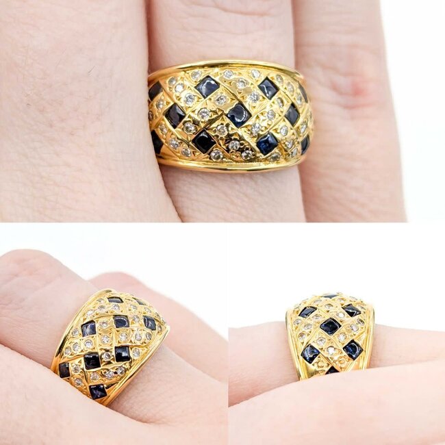 Ring Woven 0.21ctw Round Diamonds 1.00ct Blue Cabochon Sapphire 18ky 12mm sz5.75 6.82g 125030077