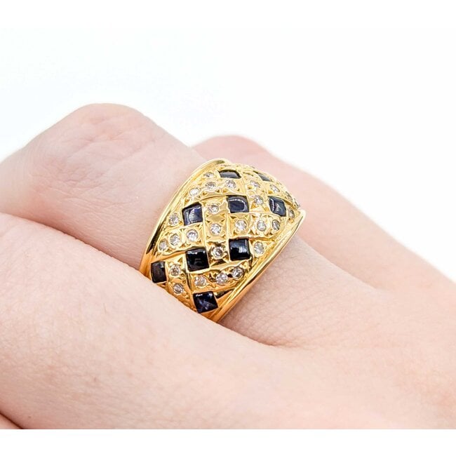 Ring Woven 0.21ctw Round Diamonds 1.00ct Blue Cabochon Sapphire 18ky 12mm sz5.75 6.82g 125030077