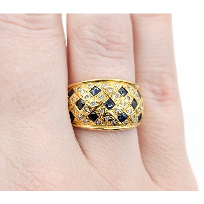 Ring Woven 0.21ctw Round Diamonds 1.00ct Blue Cabochon Sapphire 18ky 12mm sz5.75 6.82g 125030077