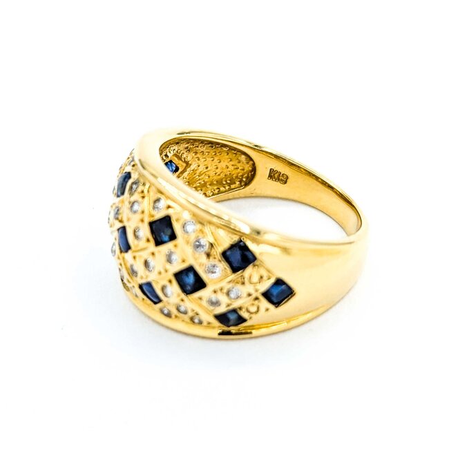 Ring Woven 0.21ctw Round Diamonds 1.00ct Blue Cabochon Sapphire 18ky 12mm sz5.75 6.82g 125030077