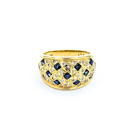 Ring Woven 0.21ctw Round Diamonds 1.00ct Blue Cabochon Sapphire 18ky 12mm sz5.75 6.82g 125030077