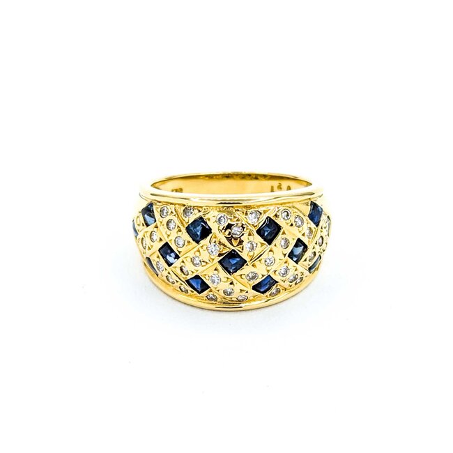 Ring Woven 0.21ctw Round Diamonds 1.00ct Blue Cabochon Sapphire 18ky 12mm sz5.75 6.82g 125030077