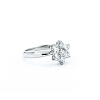 Ring 7-Stone Flower 0.50ctw Round Diamonds 900pt 9x8mm sz6.5 3.71g 125030072