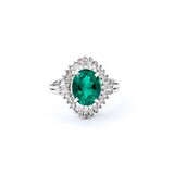  Ring Cocktail 0.59ctw Round & Baguette Diamonds 1.84ct Emerald 900pt 16x14.5mm Sz6.5 6.74g 125030066