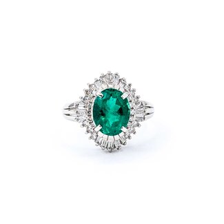 Ring Cocktail 0.59ctw Round & Baguette Diamonds 1.84ct Emerald 900pt 16x14.5mm Sz6.5 6.74g 125030066