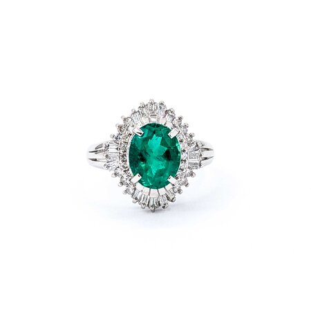 Ring Cocktail 0.59ctw Round & Baguette Diamonds 1.84ct Emerald 900pt 16x14.5mm Sz6.5 6.74g 125030066