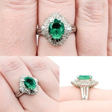 Ring Cocktail 0.59ctw Round & Baguette Diamonds 1.84ct Emerald 900pt 16x14.5mm Sz6.5 6.74g 125030066