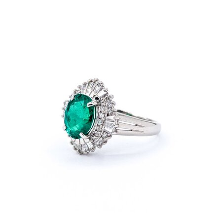 Ring Cocktail 0.59ctw Round & Baguette Diamonds 1.84ct Emerald 900pt 16x14.5mm Sz6.5 6.74g 125030066
