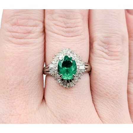 Ring Cocktail 0.59ctw Round & Baguette Diamonds 1.84ct Emerald 900pt 16x14.5mm Sz6.5 6.74g 125030066