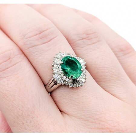 Ring Cocktail 0.59ctw Round & Baguette Diamonds 1.84ct Emerald 900pt 16x14.5mm Sz6.5 6.74g 125030066