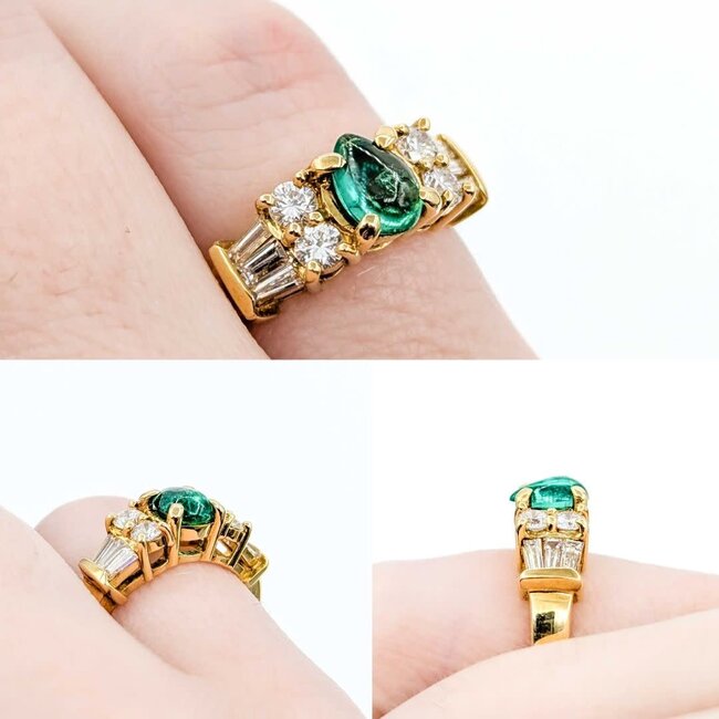 Ring 0.59ctw Round & Baguette Diamonds .46ct Emerald 18ky 5.8mm sz4.5 4.11g 125030092