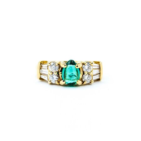 Ring 0.59ctw Round & Baguette Diamonds .46ct Emerald 18ky 5.8mm sz4.5 4.11g 125030092